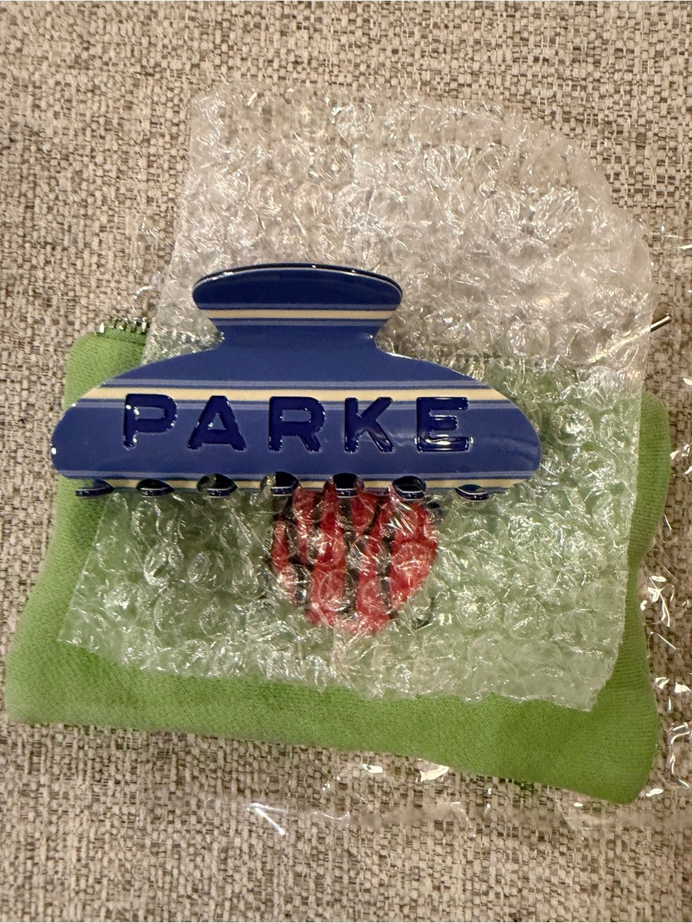 NIB Parke NYC POP UP blue striped claw clip in limited edition